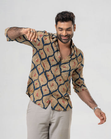 Kalamkari blue Motif rayon shirt