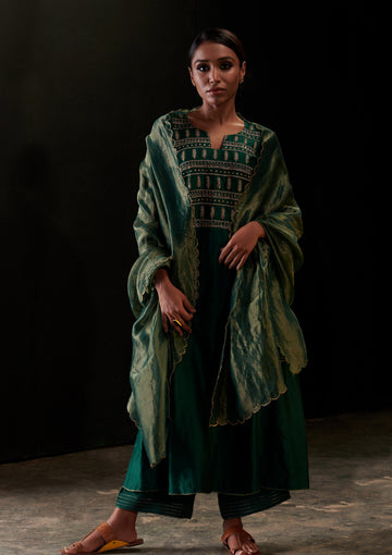 Khayaal Green Silk Suit