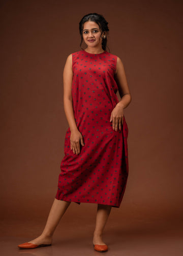 Red lotus ajrak cocoon dress