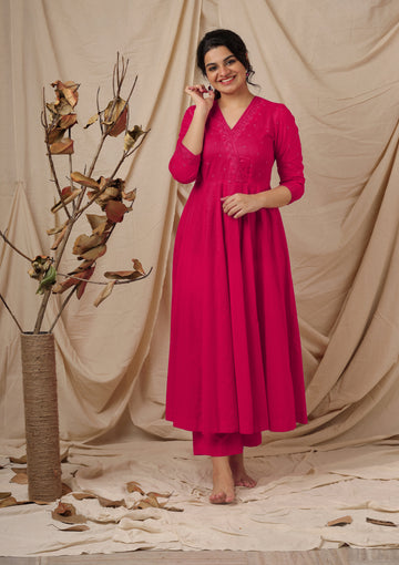 Rani Pink Cotton Anarkali