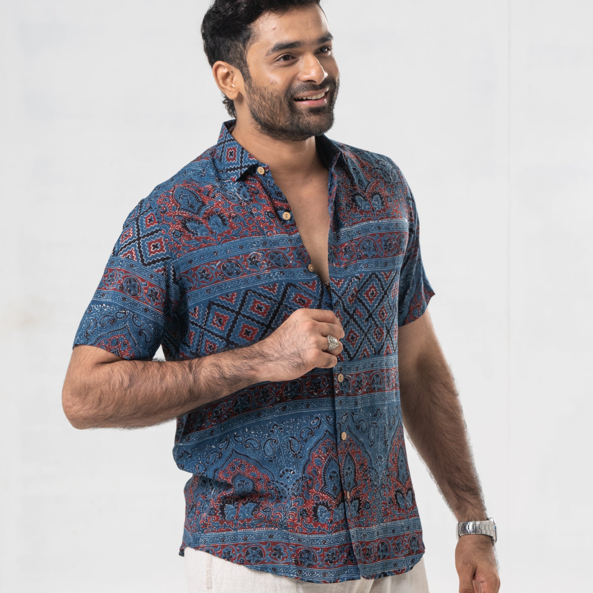 Indigo Modal Ajrak Shirt