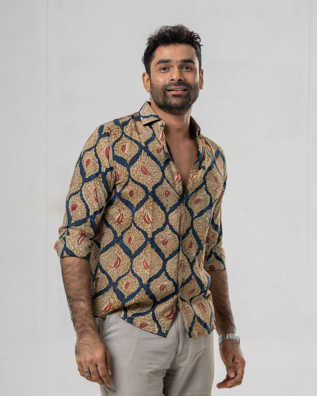 Kalamkari blue Motif rayon shirt