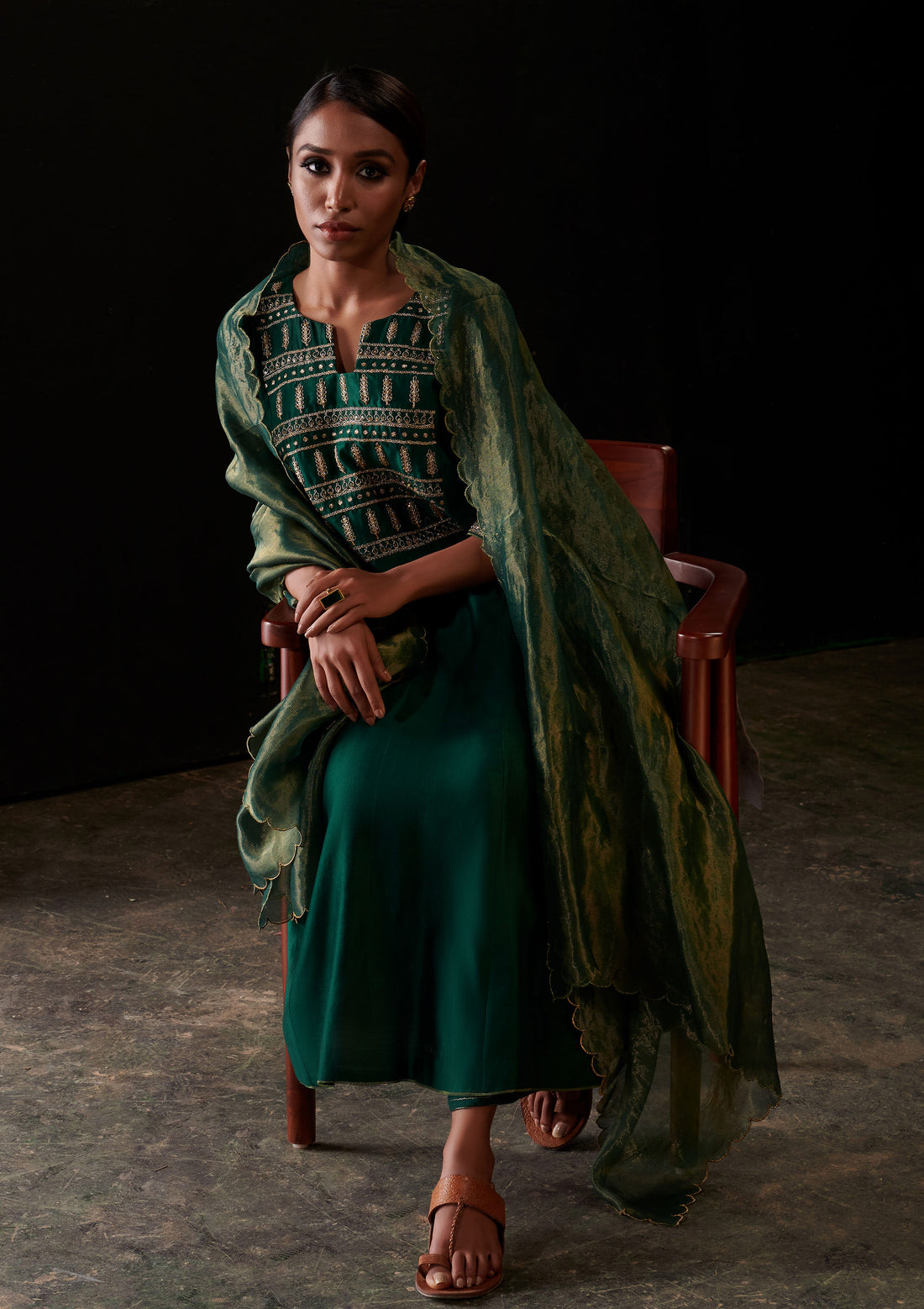 Khayaal Green Silk Suit