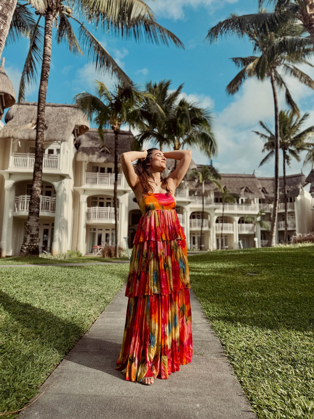 Cerise Printed Ruffled Maxi Dress