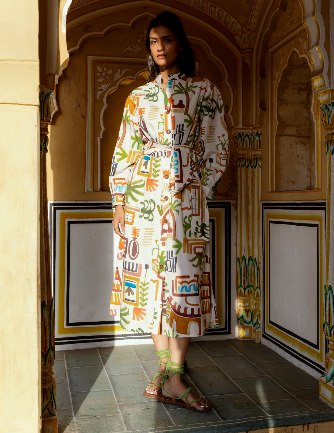 Late August Long Cotton Dress in Casablanca