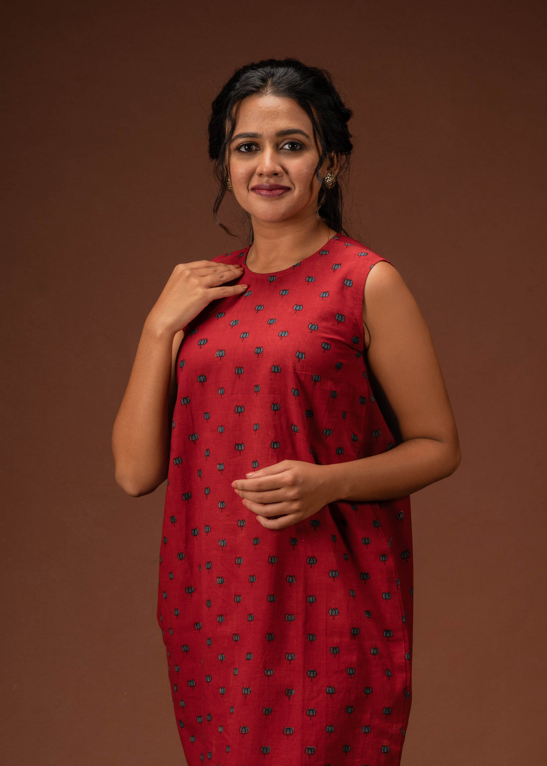 Red lotus ajrak cocoon dress