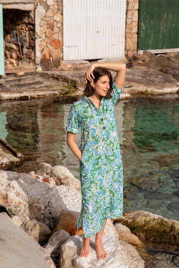 Honeydew Kaftan Dress - Azure Print
