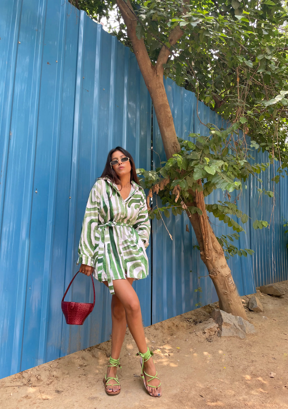 Everyday Shirt Cotton Dress in Green Abstract