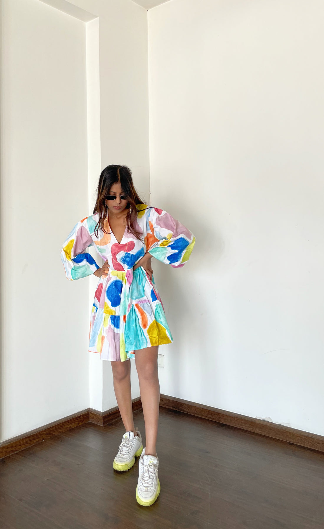 Kinda Fun Cotton Dress in Multi coloured print