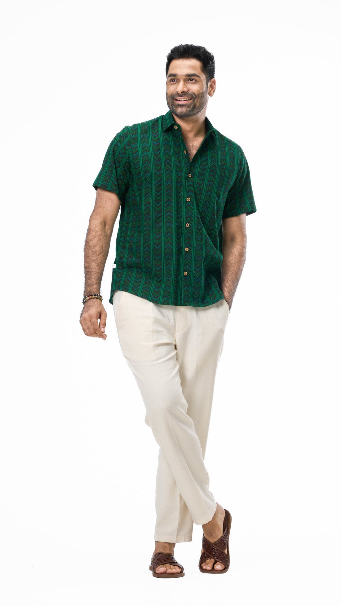 Green Kalamkari Border Print Shirt