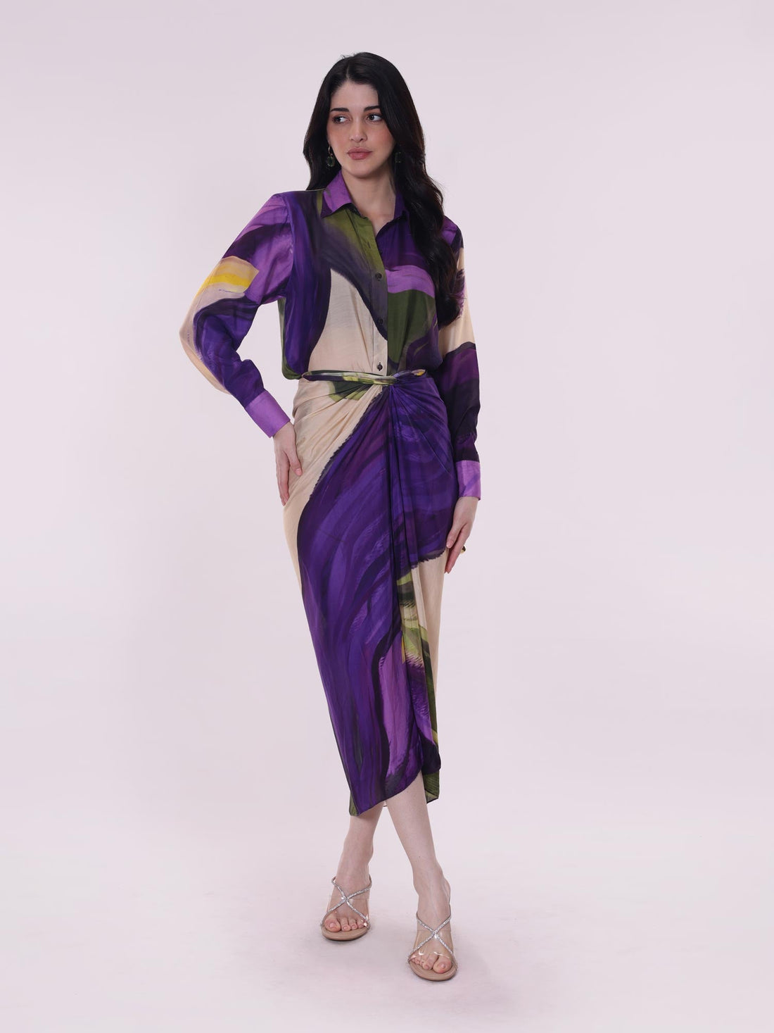 Wisteria Printed Wraped Skirt Set