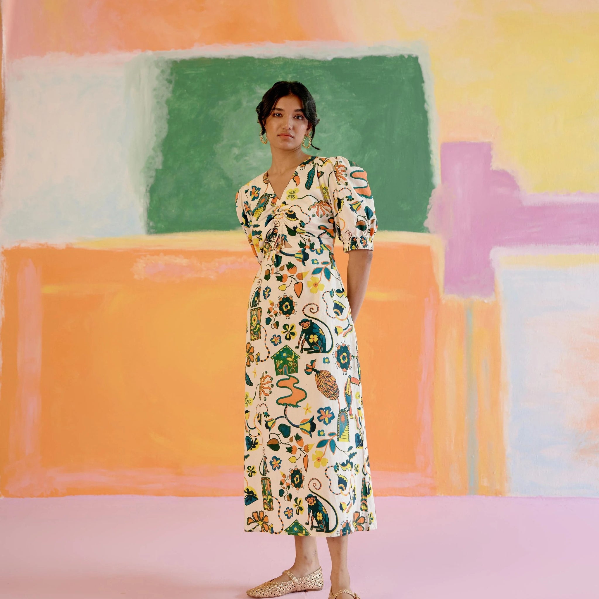 Paloma Midi Dress - Kakapo Print