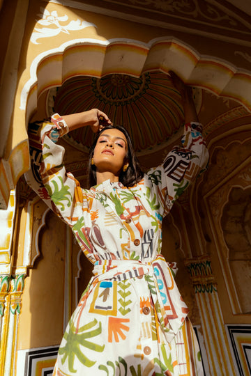 Late August Long Cotton Dress in Casablanca